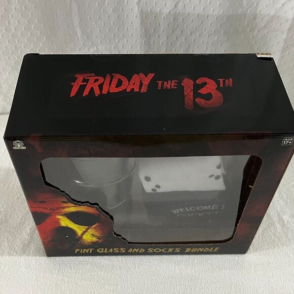 CULTUREFLY New Line Cinema FRIDAY THE 13TH Pint Glass (16 fl oz) & 3 Pack Socks - Picture 3 of 4